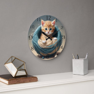 "Cozy Cuddles: The Kitten's Wooly Retreat" Large Clock