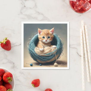 "Cozy Cuddles: The Kitten's Wooly Retreat" Napkin