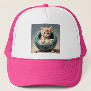 "Cozy Cuddles: The Kitten's Wooly Retreat" Trucker Hat