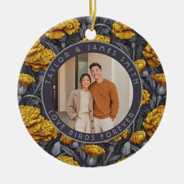 Cozy Custom Carnation Aesthetic Spring Wedding Ceramic Ornament (Front)
