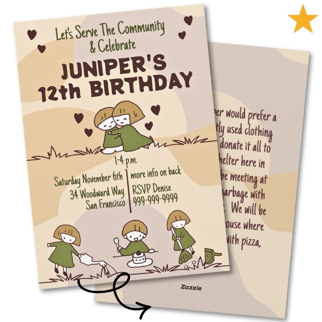 Cozy Cute Community Service Tween Birthday Invitation (Creator Uploaded)