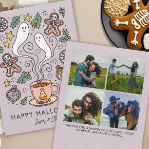 Cozy Cute Halloween Christmas 4 Photo Holiday Card