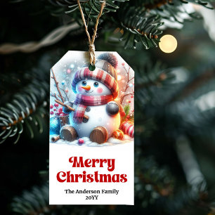 Cozy Cute Snowman Kids Christmas Gift Tag Editable