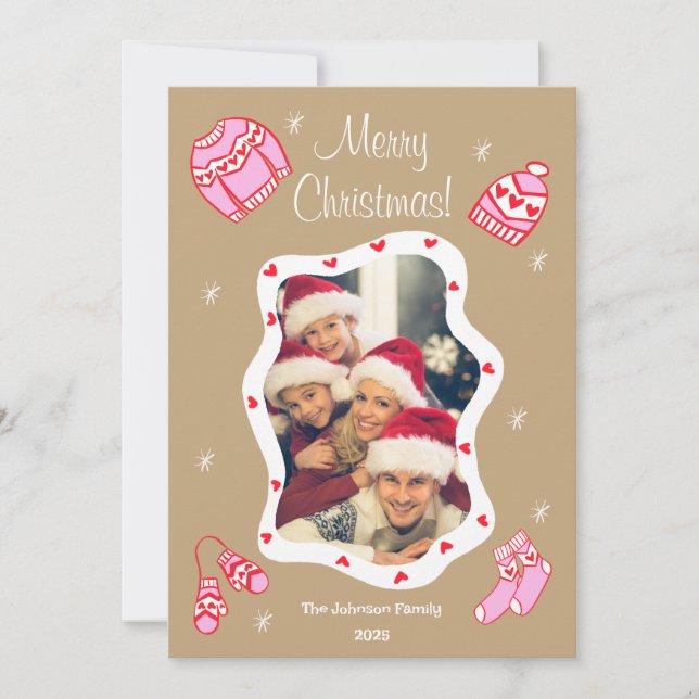 Cozy Cute Sweater Weather Doodle Holiday Card (Front)