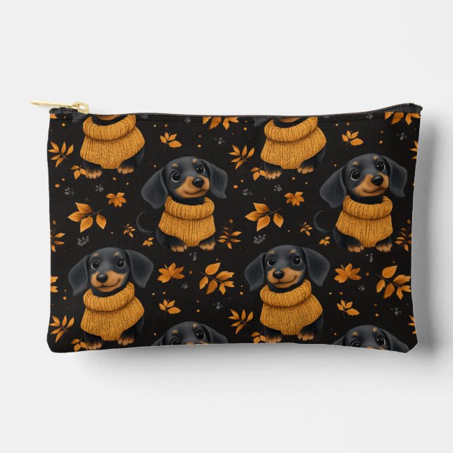 Cozy Dachshund Autumn Pattern - Dog Lovers Design Accessory Pouch (Front)