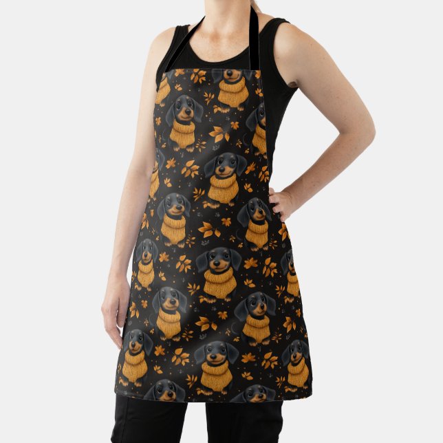 Cozy Dachshund Autumn Pattern - Dog Lovers Design Apron (Insitu)