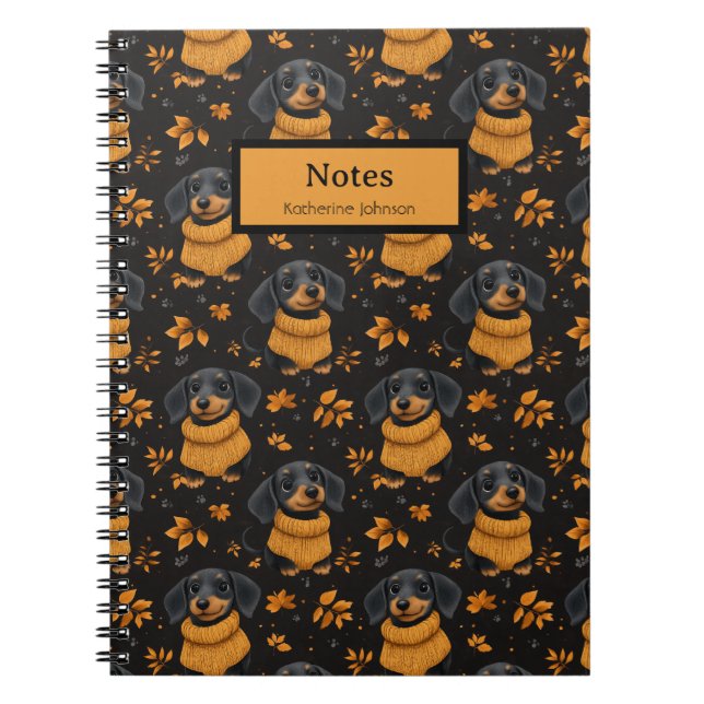 Cozy Dachshund Autumn Pattern - Dog Lovers Design Notebook (Front)