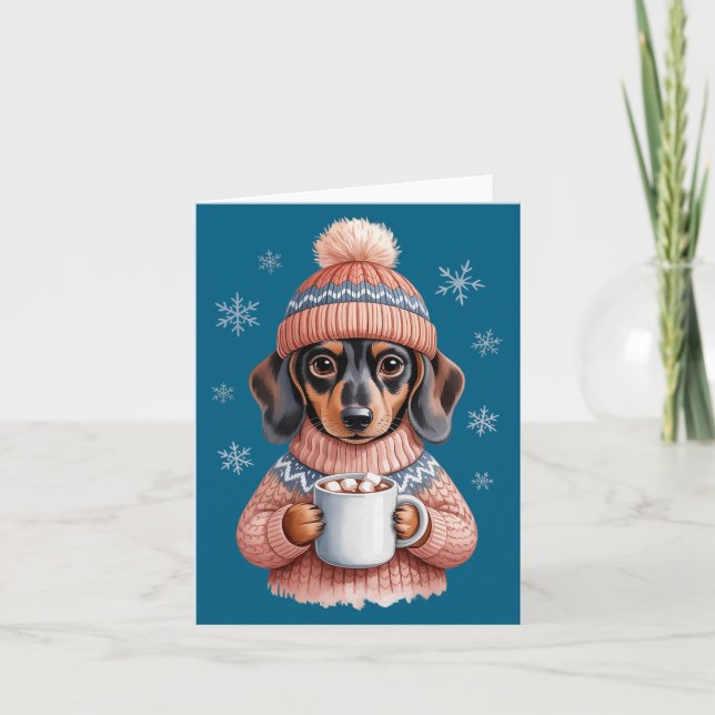 Cozy Dachshund Dog With Hot Cocoa Holiday Winter S Card (Front)