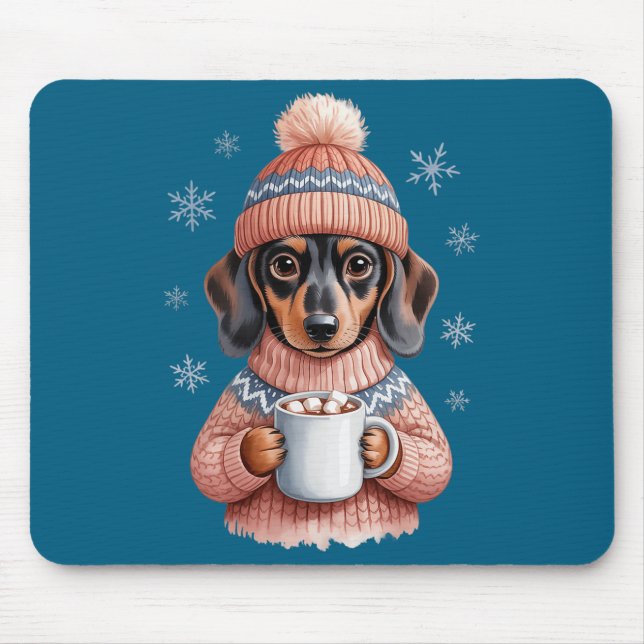 Cozy Dachshund Dog With Hot Cocoa Holiday Winter S Mouse Pad (Front)
