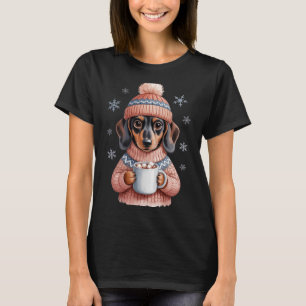 Cozy Dachshund Dog With Hot Cocoa Holiday Winter S T-Shirt