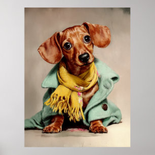 Cozy Dachshund Fashion Portrait Poster
