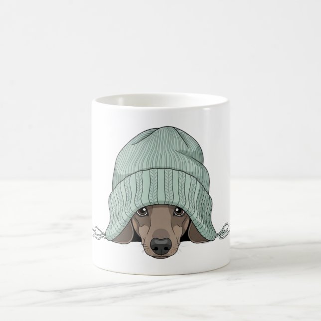 Cozy Dachshund in a Scarf and Beanie Coffee Mug (Center)