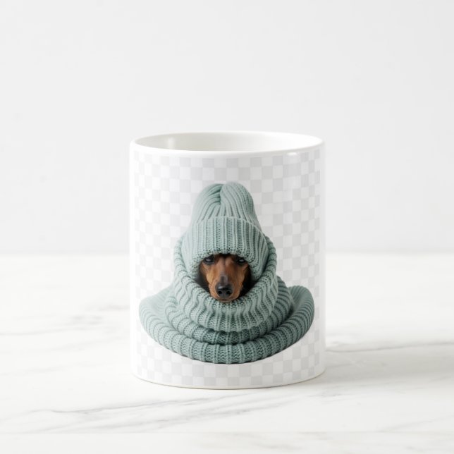 Cozy Dachshund in a Scarf and Beanie Coffee Mug (Center)