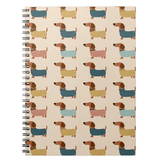 Cozy Dachshund Sweater Pattern Notebook (Front)