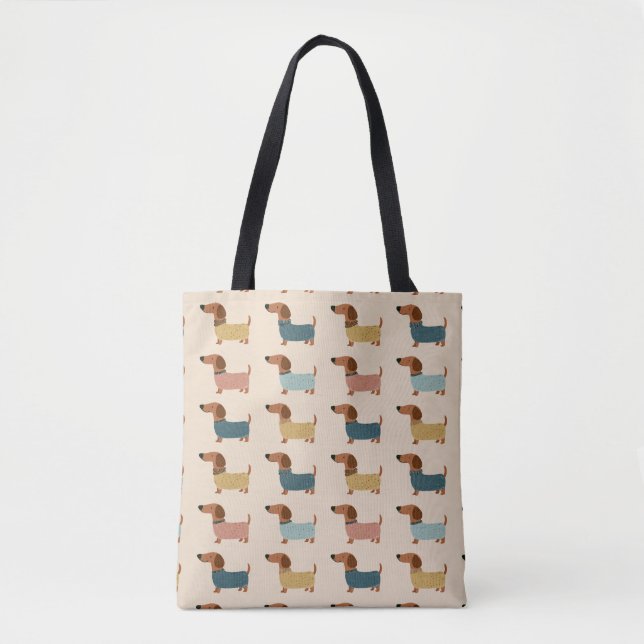 Cozy Dachshund Sweater Pattern Tote Bag (Front)