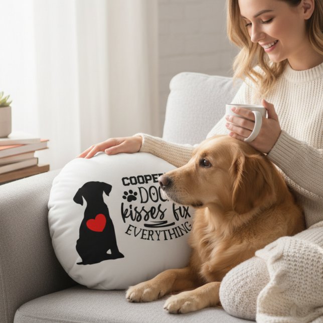 Cozy Dog Lover – Dog Kisses Fix Everything Round Cushion (Cozy Dog Lover – Dog Kisses Fix Everything Pillow)
