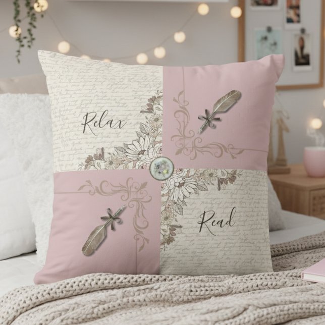 Cozy Dusty Pink Rose Book Lover Décor Cushion (Cozy gift for a teen girl who loves reading, journaling, and pink vibes)