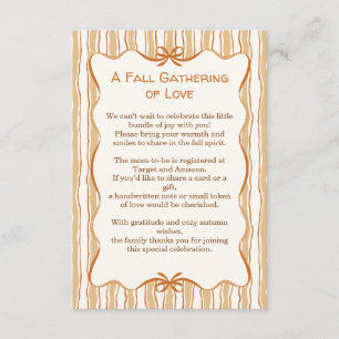Cozy Fall Baby Shower   Neutral Cream & orange Enclosure Card