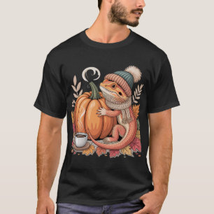 Cozy Fall Bearded Dragon with Coffee Art T-Shirt