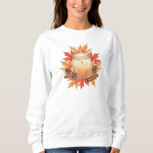 Cozy Fall Candle with Maple Leaves   Autumn Design Sweatshirt