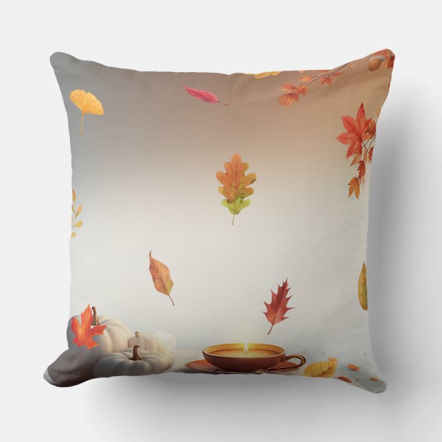 Cozy Fall Mood – Minimal Autumn Coffee Design Cushion (Front)