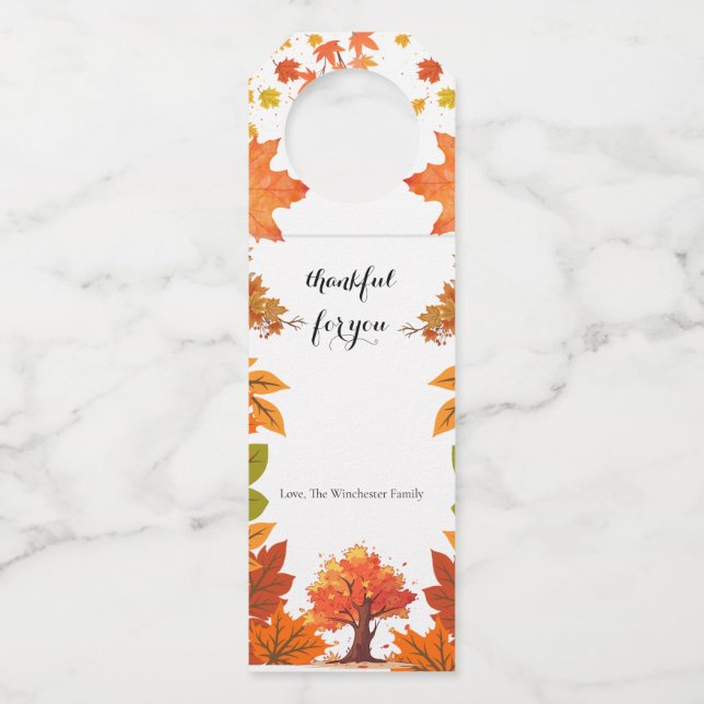 Cozy Fall Thanksgiving Dinner Party Bottle Tag (Front)