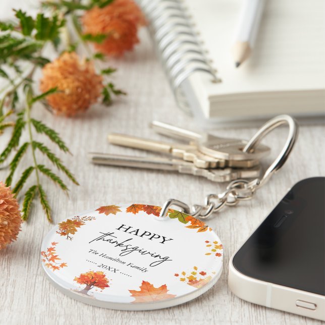 Cozy Fall Thanksgiving Dinner Party Key Ring (Front Right)