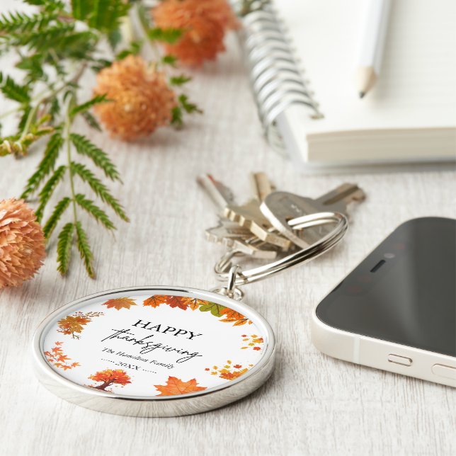 Cozy Fall Thanksgiving Dinner Party Key Ring (Side)