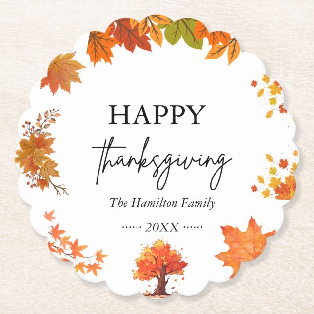 Cozy Fall Thanksgiving Dinner Party Paper Coaster (Front)