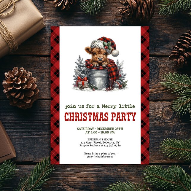 Cozy farmhouse highland cow Christmas invitation (Cozy farmhouse highland cow Christmas invitation)