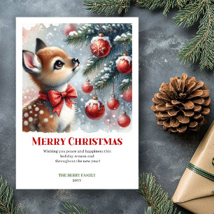 Cozy Fawn Watercolor Snowy Forest Christmas Cards