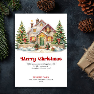 Cozy festive home classic Christmas scene greeting Holiday Card