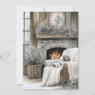 Cozy Fireplace Christmas Holiday Card
