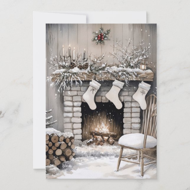 Cozy Fireplace Christmas Holiday Card (Front)