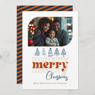 Cozy Fireplace Modern Retro Doodle Christmas Photo Holiday Card