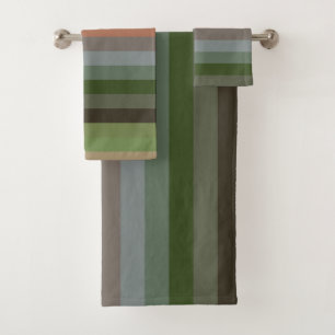 Cozy Forest Cabin Stripe Pattern Woodland Earth Bath Towel Set