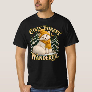Cozy Forest Wanderer White Fox in Snow T-Shirt