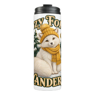 Cozy Forest Wanderer White Fox in Snow Thermal Tumbler