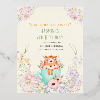 Cozy Fox Forest Magical Floral Birthday Invitation
