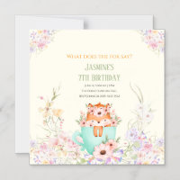 Cozy Fox Forest Magical Floral Birthday Invitation