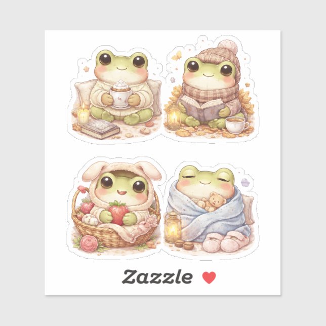 Cozy Frog Characters Custom-Cut Vinyl Sticker (Sheet)