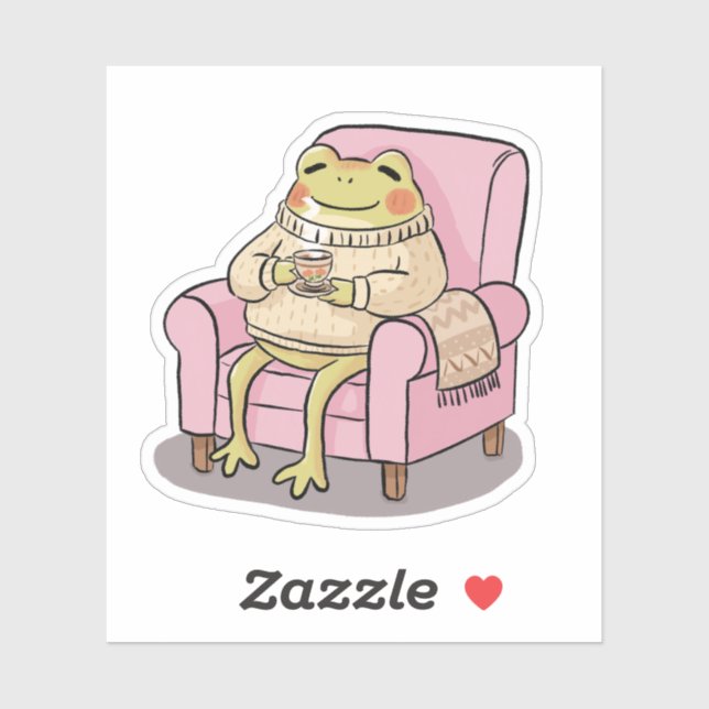 Cozy Frog Drinking Tea On Sofa Illustration (Sheet)