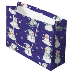 Cozy Frosted Snowman Winter Large Gift Bag