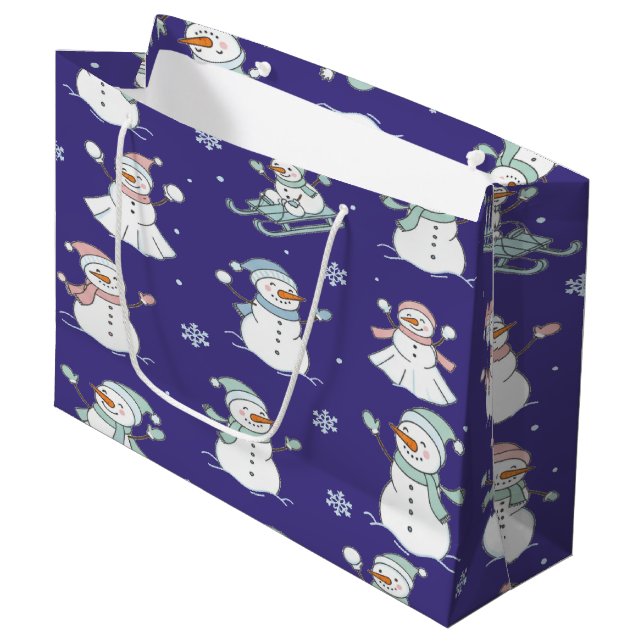 Cozy Frosted Snowman Winter Large Gift Bag (Front Angled)