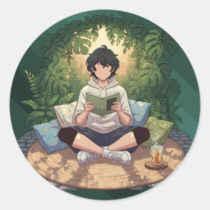 Cozy Garden Reading Art Piece Classic Round Sticker