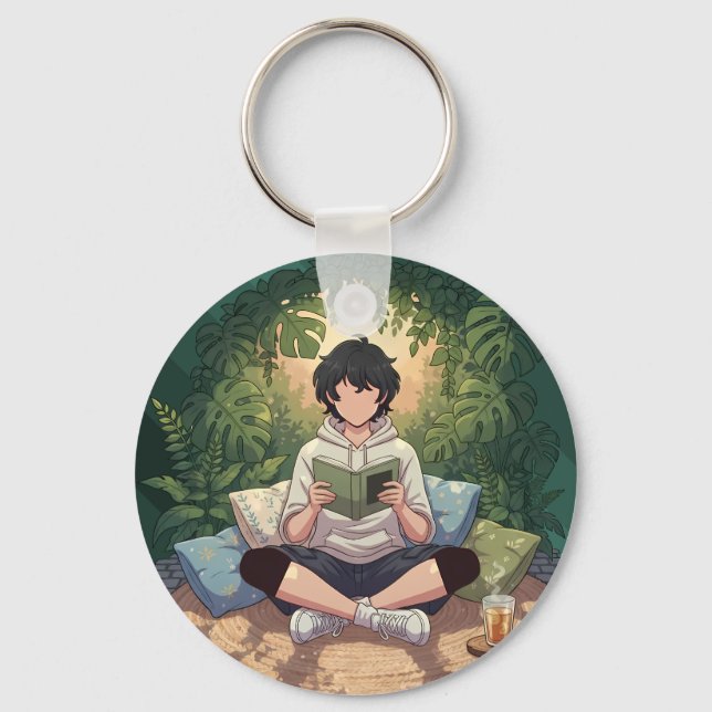 Cozy Garden Reading Art Piece Key Ring (Front)