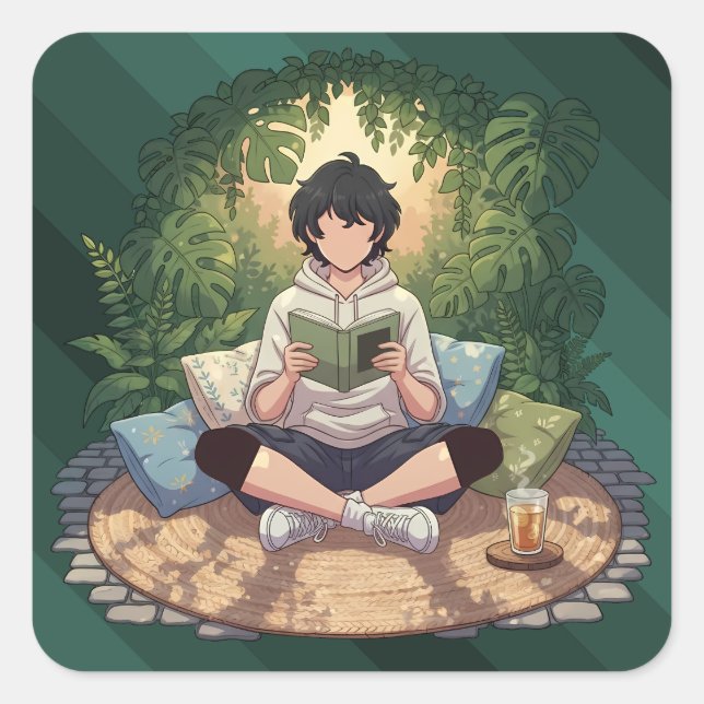 Cozy Garden Reading Art Piece Square Sticker (Front)