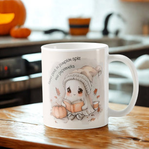 Cozy Ghost Reading with Pumpkin Spice & Fall Vibes Coffee Mug