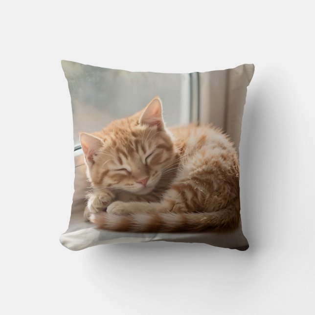 Cozy Ginger Cat Sunbathing Nap Cushion (Front)