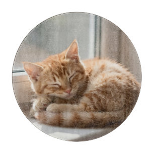 Cozy Ginger Cat Sunbathing Nap Cutting Board